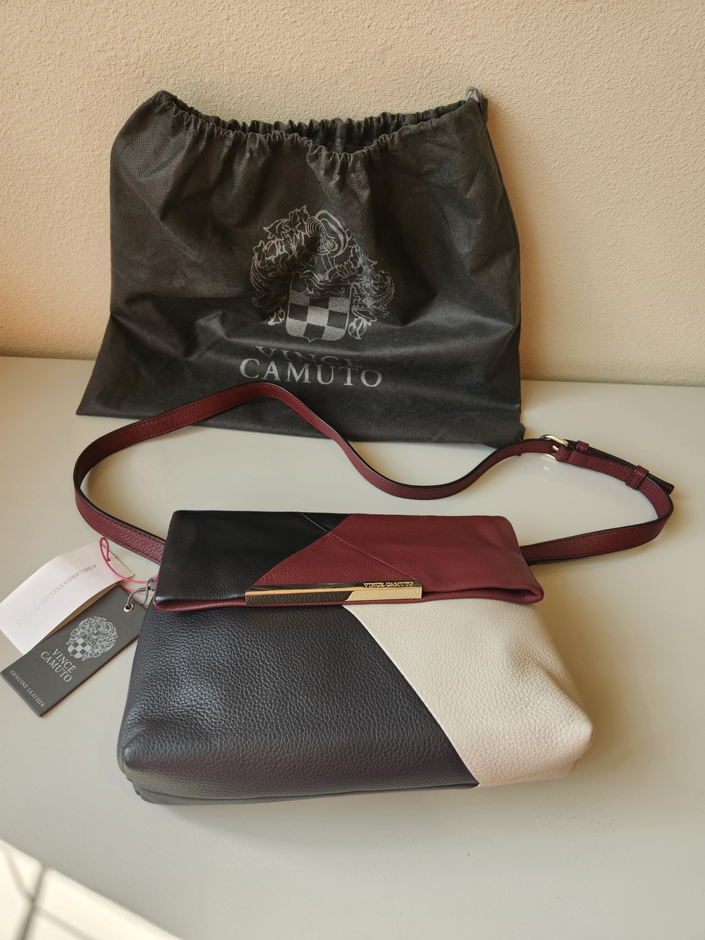 Vince Camuto Colorblock Leather Crossbody Bag - Black/Burgundy/Cream